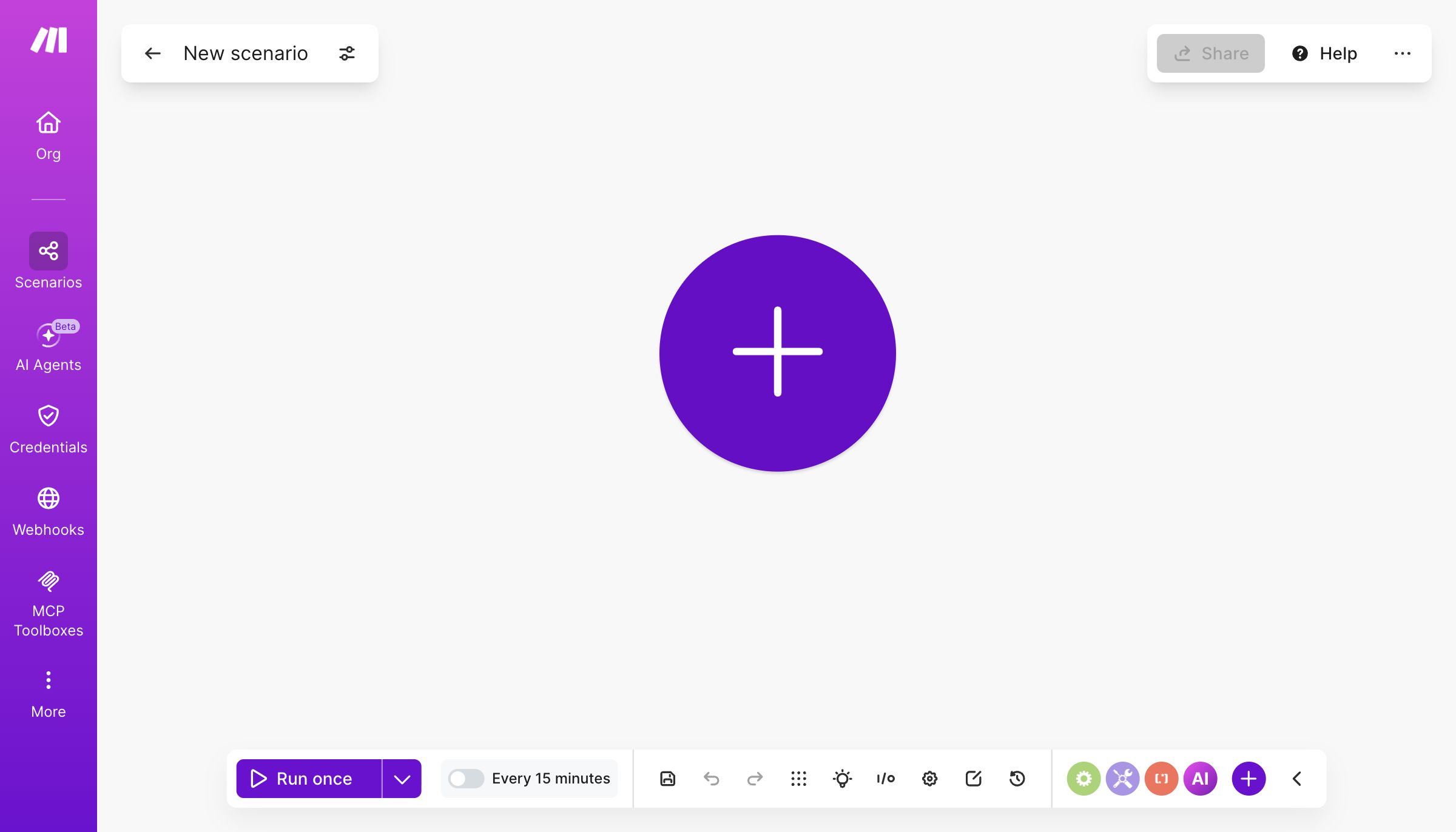 Make's blank scenario builder canvas
